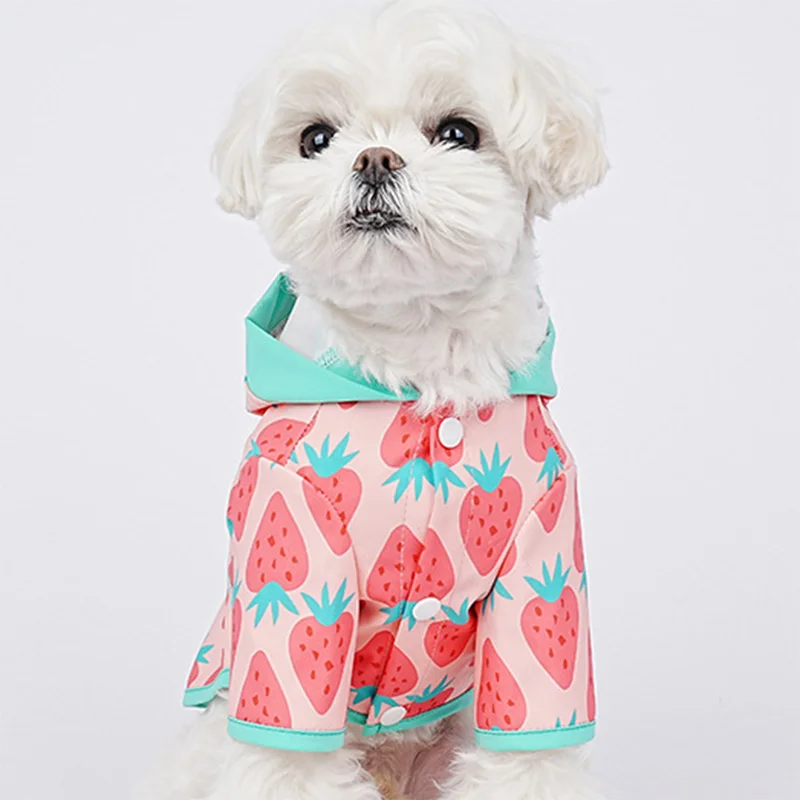Joymay hot selling wholesale waterproof puppy rain coat poncho lovely fruit pattern Reflective pet dog raincoat