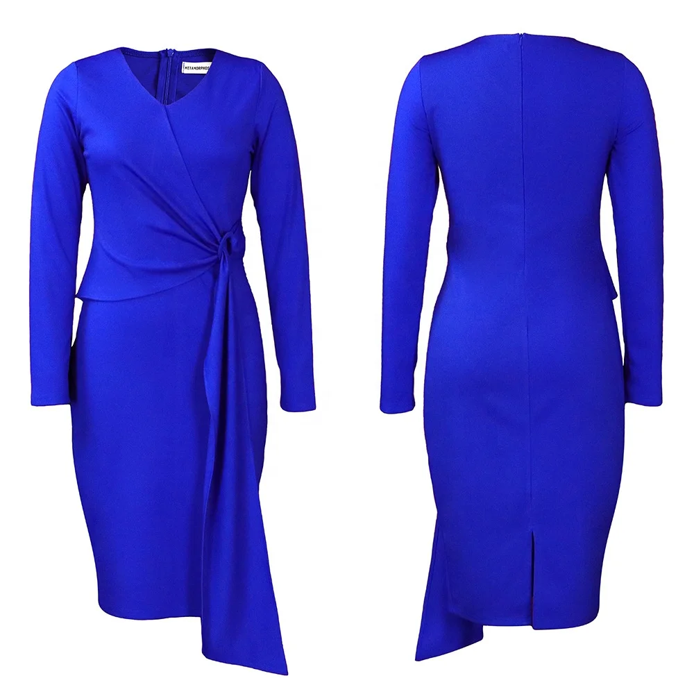 D302 Wholesale Fashion American Plus Size African Clothes Autumn Long Sleeve Work Dresses Women Elegant Ladies Dresses