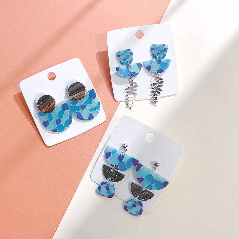2024 Polymer Clay Handmade Earring Dreamy Color Soft Ceramic Geometric Splicing Clay Earring for Women