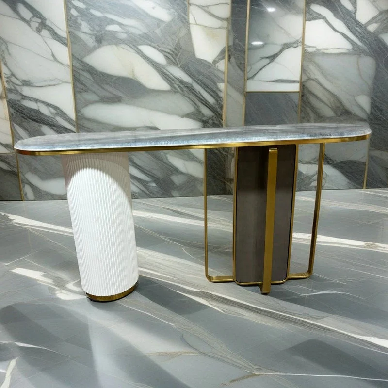 For Sale 2024 Golden Stainless Steel Console Table Customized Length Hallway Tables For Home And Hotel In Wholesale Prices