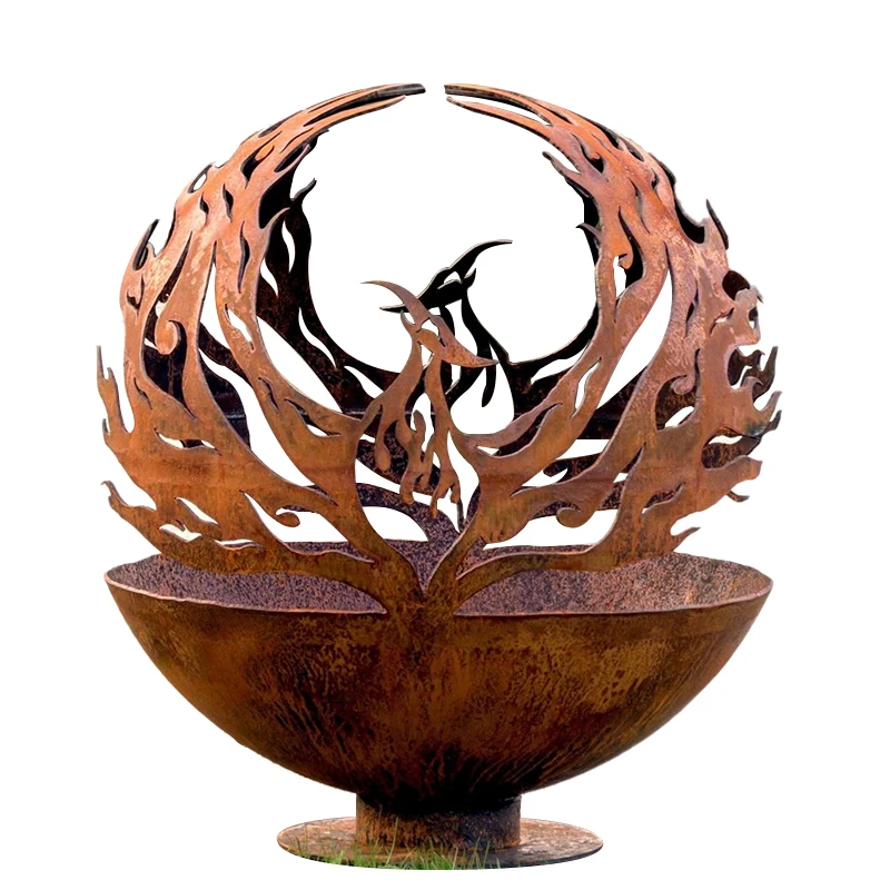 Laser cut hollow metal fire pit ball outdoor corten steel gardening decoration Fireball