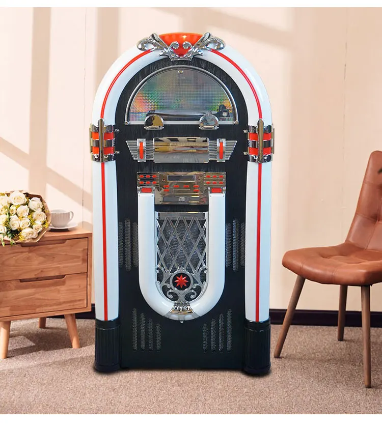 Ретро FM PHONO CD BT большой светодиодный свет пользовательские jukbox bluetooth партии S 50 Вт + 50 Вт сабвуфер беспроводной динамик