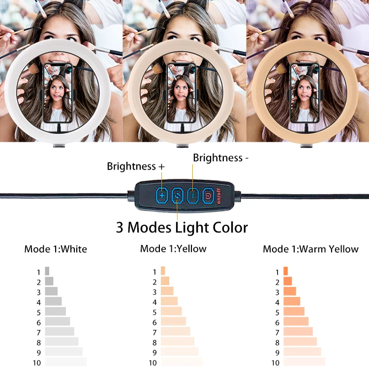  2021 Новинка 10 дюймов селфи СВЕТОДИОДНЫЙ круг кольцо свет 3200K-6500K для Make Up кольцевая лампа с стабильный