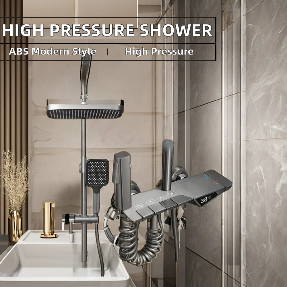 Modern Style ABS Chrome Wall Mounted Overhead Shower with High Pressure Chrome Plastic Shower Head Arm for Hotel Bathroom Use