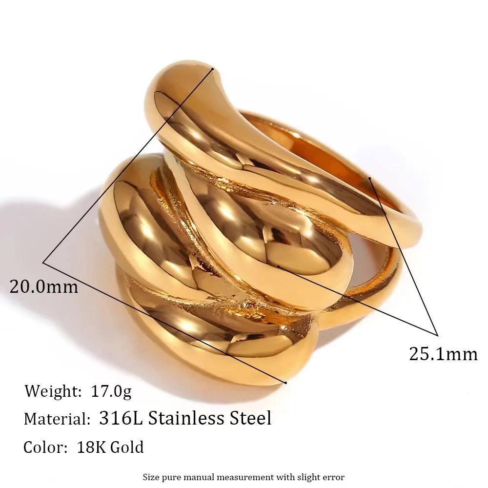 European and American Fashion 18K Gold Water Droplet Wave-Interlocking Ring Stainless Steel Plated Bracelets for Jewelry Use