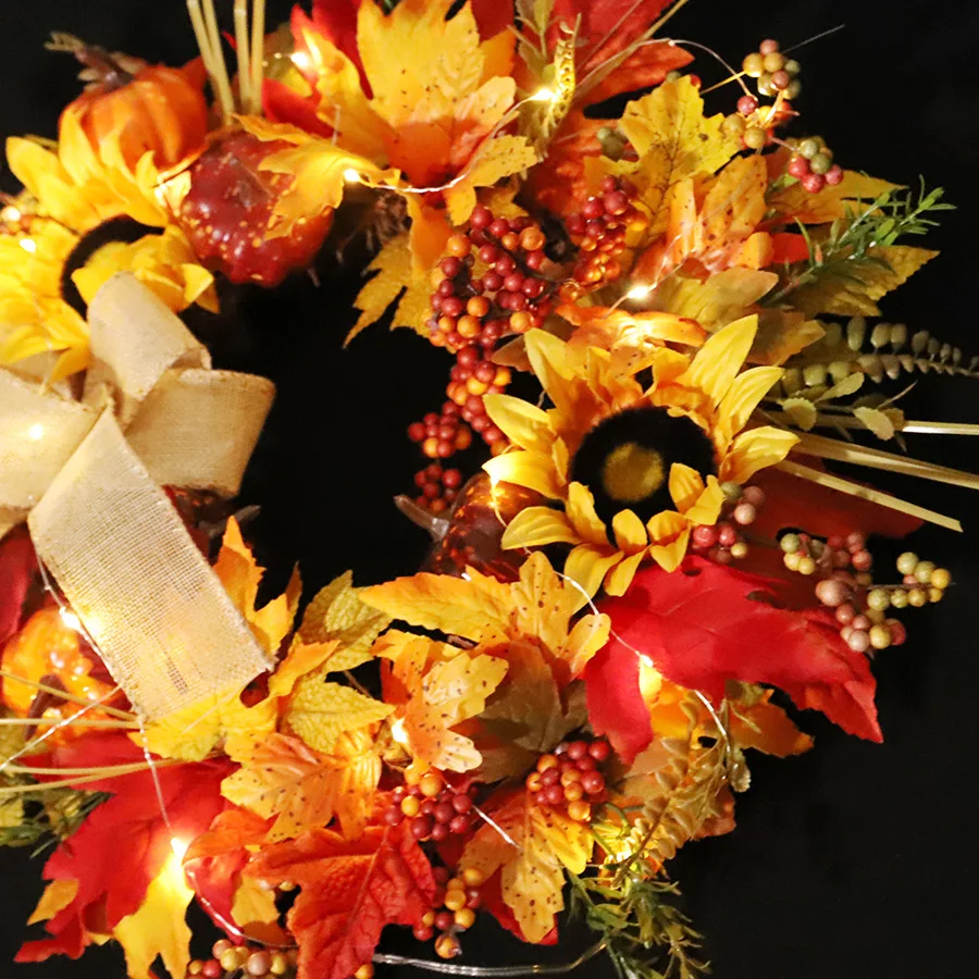 Thanksgiving Front Door decoration hanging wreath Berry Pine Cone Fall Maple wreath Halloween pumpkin wreath