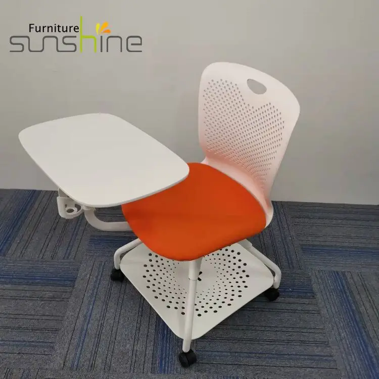 Design Table Sets Workshop Home Wheels On Popular Style Event Notes 360 Swivel Armrest Wheel Training Chair With Abs Writing Pad