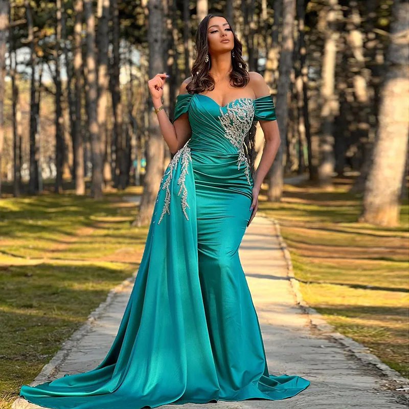 LSCZ44-2 New Product Elegant V Neck Dresses Women Chiffon Off Shoulder Evening Dress