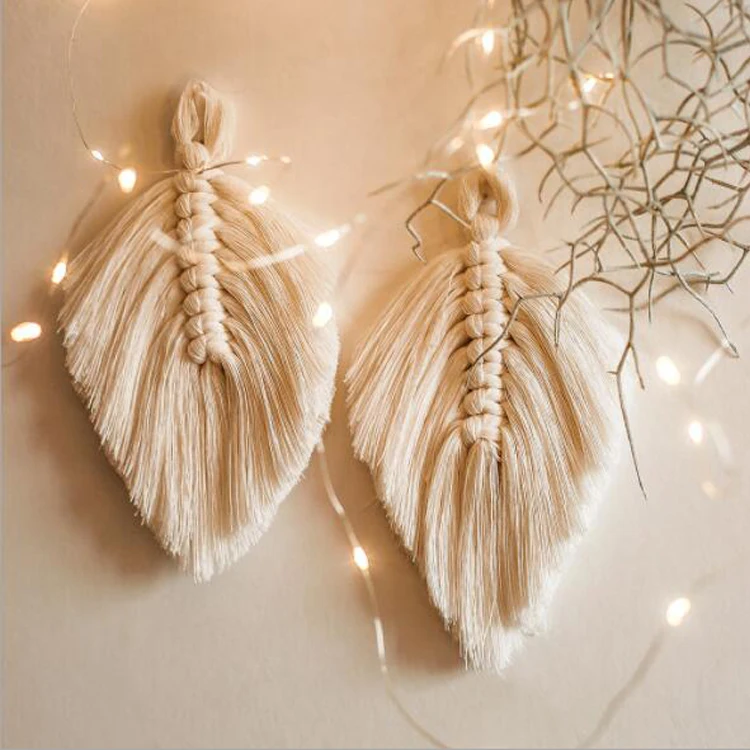 Macrame Woven Leaves Wall Hanging Boho Cotton Tassels Bedroom Tapestry Bohemian Pendant Art Wall Apartment Dorm Backdrop Decor