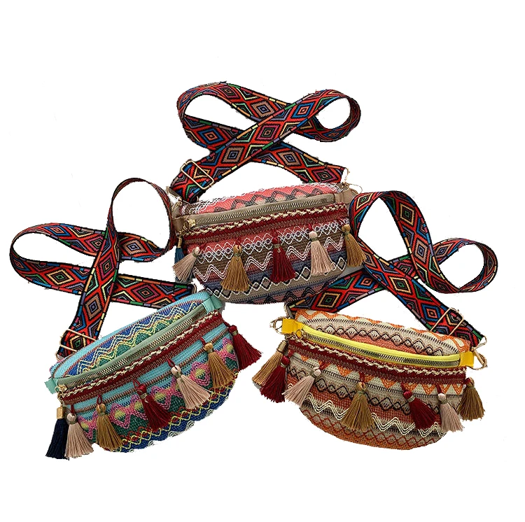 Fashion Women Bohemia Style Fanny Pack Summer Beach Chest Bag Vintage Tassel Casual Crossbody Bag Waist Bag