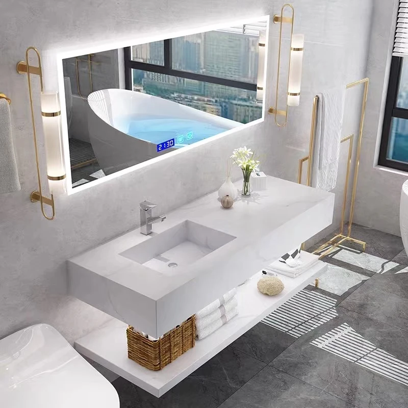 China Supplier Toilet Furniture Bathroom Washbasin Cabinet Modern Bathroom Vanity Set with LED mirror