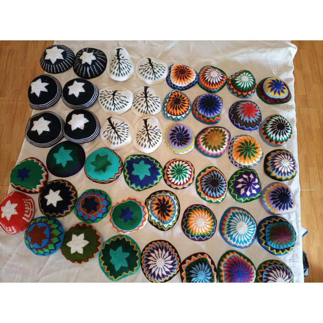 Hand Knitted Crocheted Wholesale Kippah Linen Men Women kippah Hat Jewish Linen Deluxe Jewish Kippah Yarmulke Kippot