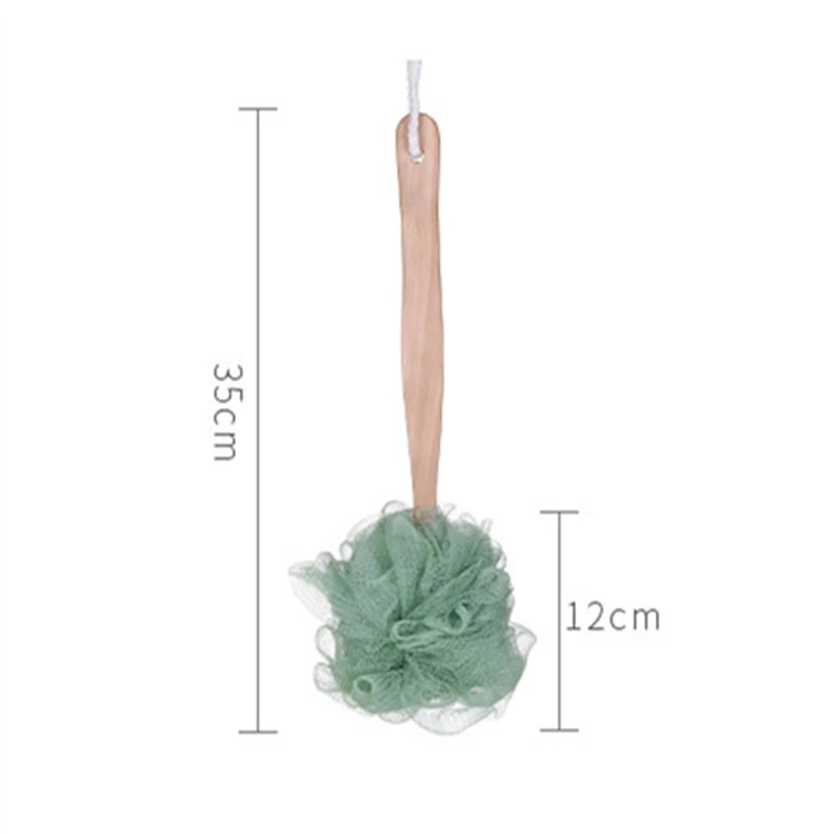 Long Handle Wooden Bath Brush Shower Body Brush With Loofah Mesh For Skin Exfoliating Back Sponge Scrubber For Cleaning Body - B