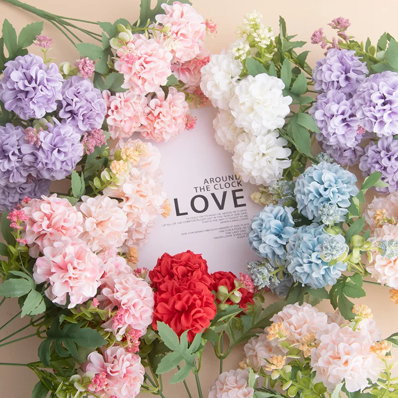 Simulated flowers artificial flower hydrangea bouquet combination wedding home decoration silk flower bouquet