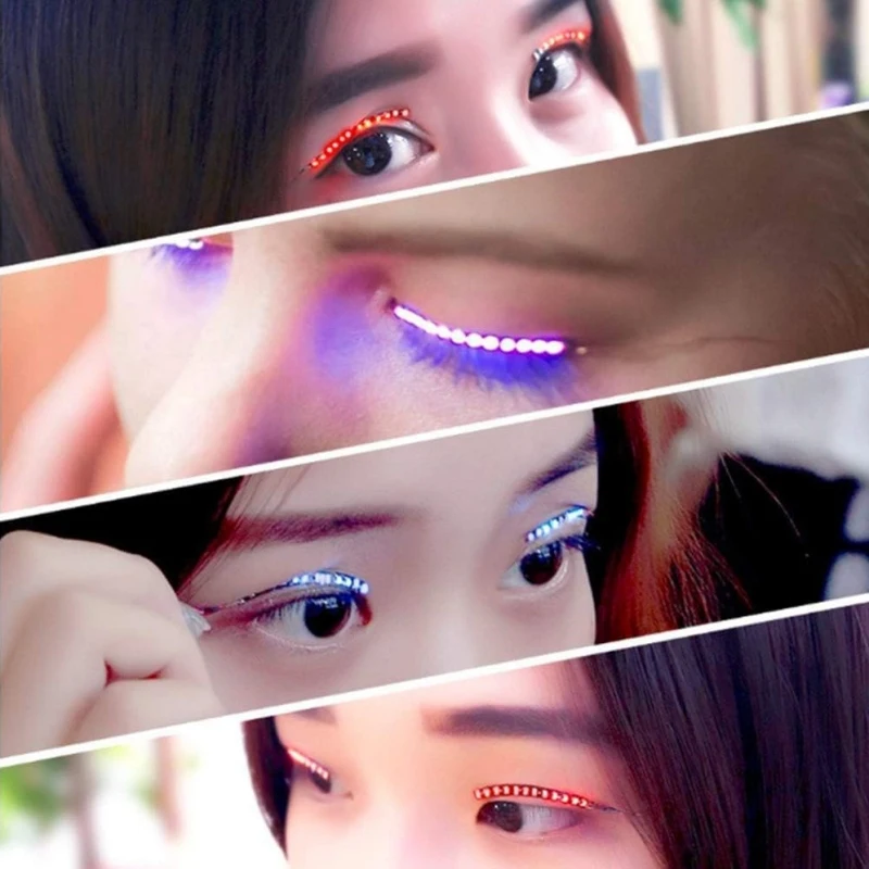 LED Light False Lashes Fashion Halloween Christmas Party Costume Accessories Eyeliner Color LED Eyelashes