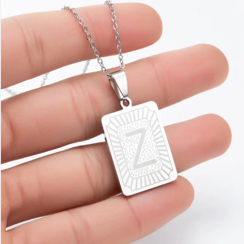 Hip Hops Gold Plated Square Tags 26 Alphabet Pendant Necklace Stainless Steel Punk Capital Letter Necklace