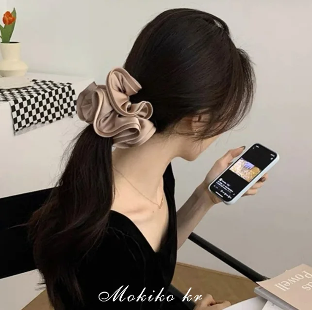 French Ponytail Elastic Hair Bands Women Hair Ties Headwear Accessories Elegant Extra Large flower Satin Scrunchies