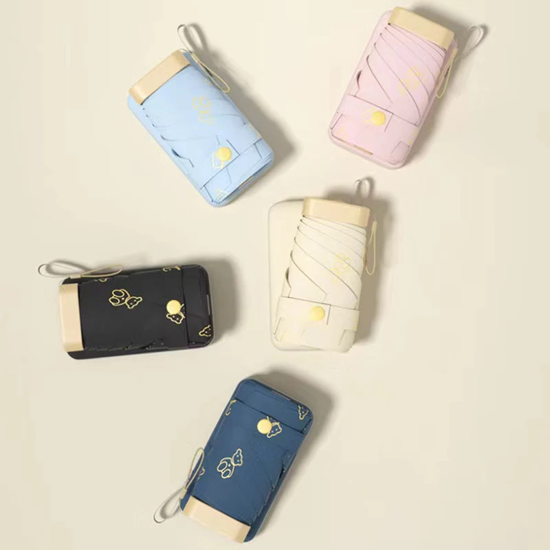 12cm Mini Pocket Folding Portable Eye Umbrella Flat Hexagonal Card Umbrella Black Adhesive Uv Resistant Sun Umbrella