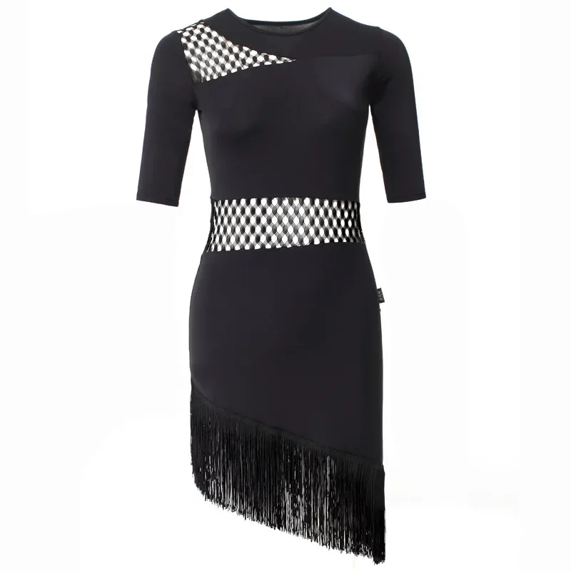 Black Latin Dance Dress Large Size Fringe Skirt Latin Costume Professional Competition Performance Cha-cha Training for Women