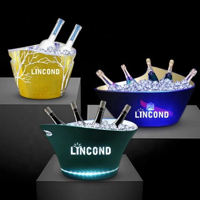 Lincond, Новое высококачественное большое перезаряжаемое пластиковое ведро для льда, ведро для льда, кулер для пива со съемным светодиодным основанием