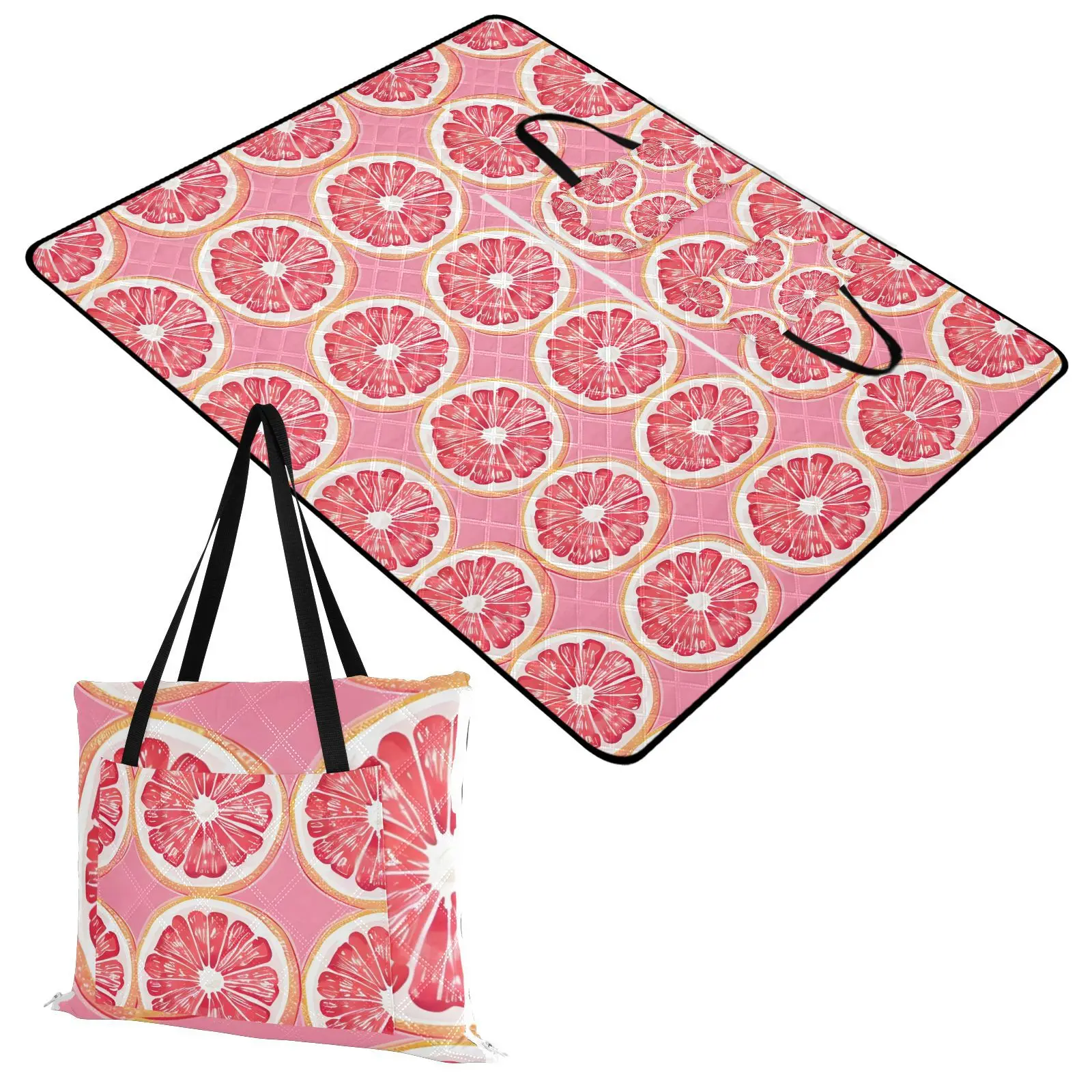 Custom Lemon Fruit Summer Waterproof Portable Picnic Blankets Foldable Hand Bag For Camping Blanket Beach