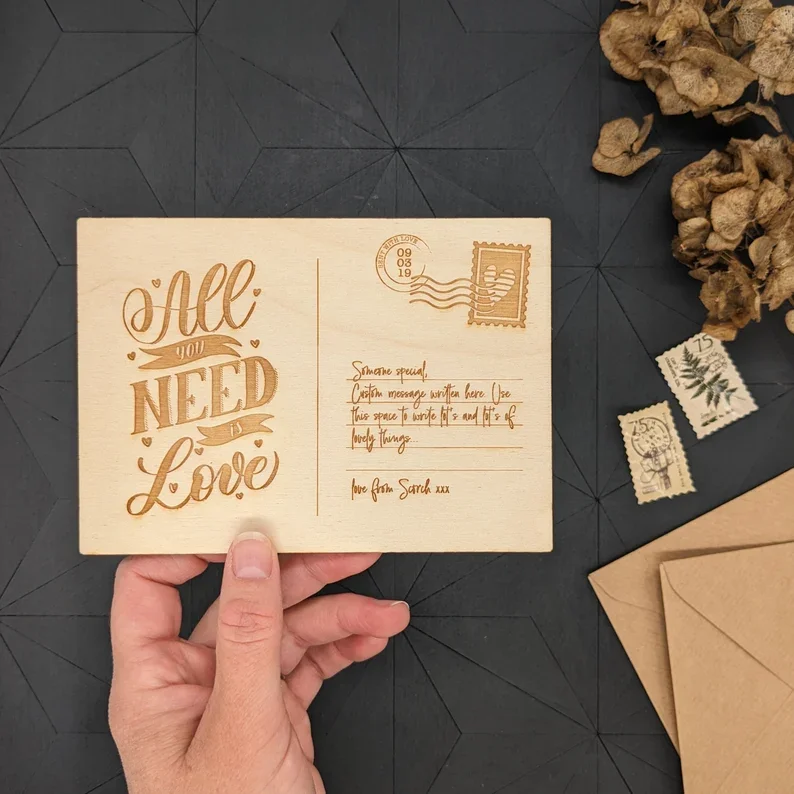 Wholesale Factory DIY Wooden Postcard Customization Laser Cut  Birthday Card Laser Cut Crafts Wood Postcard