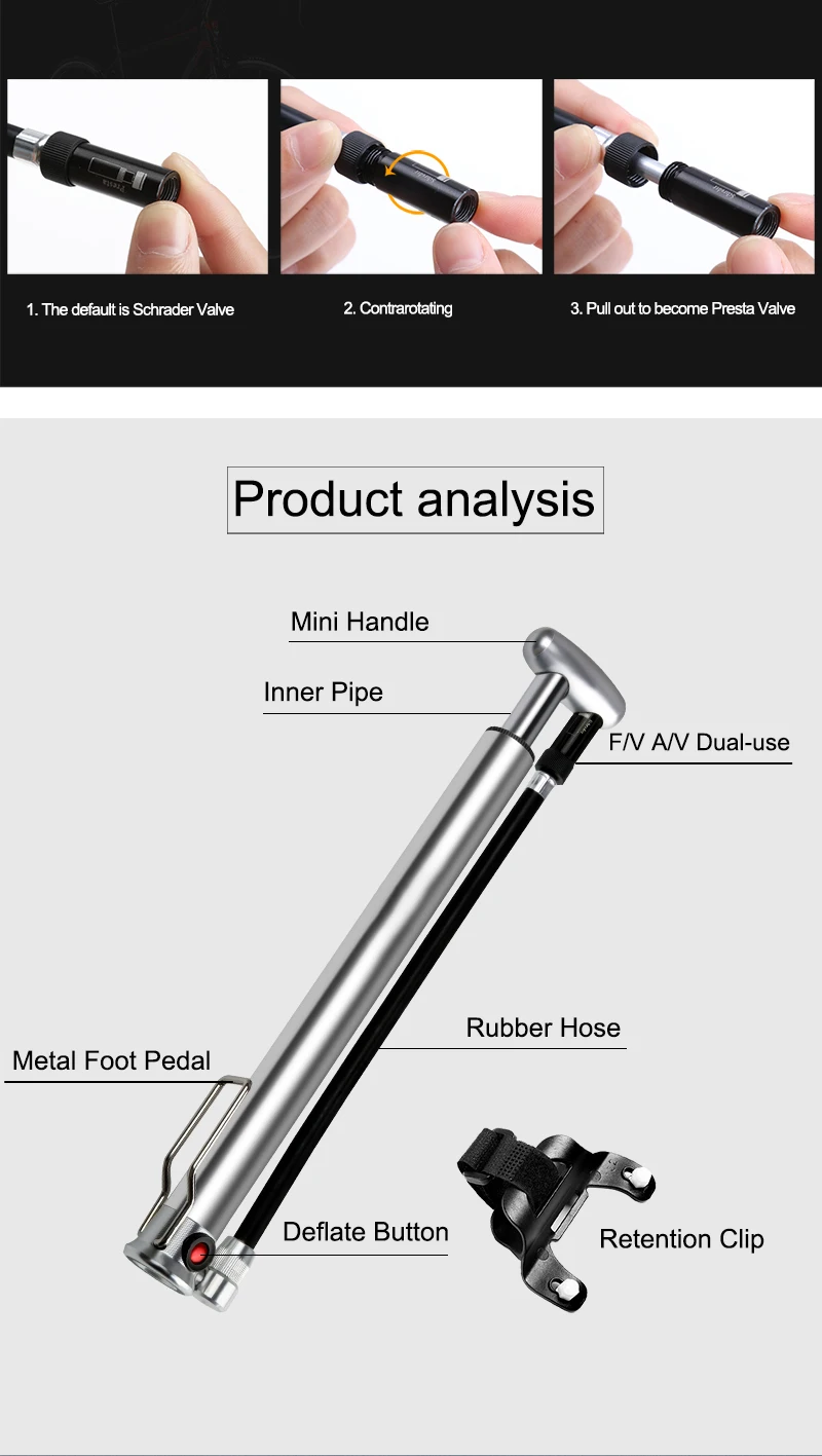 Portable Custom Tire Pump Aluminum Bicycle Air Floor Pump Inflator For Cycling Frame Bike Foot Air Pump