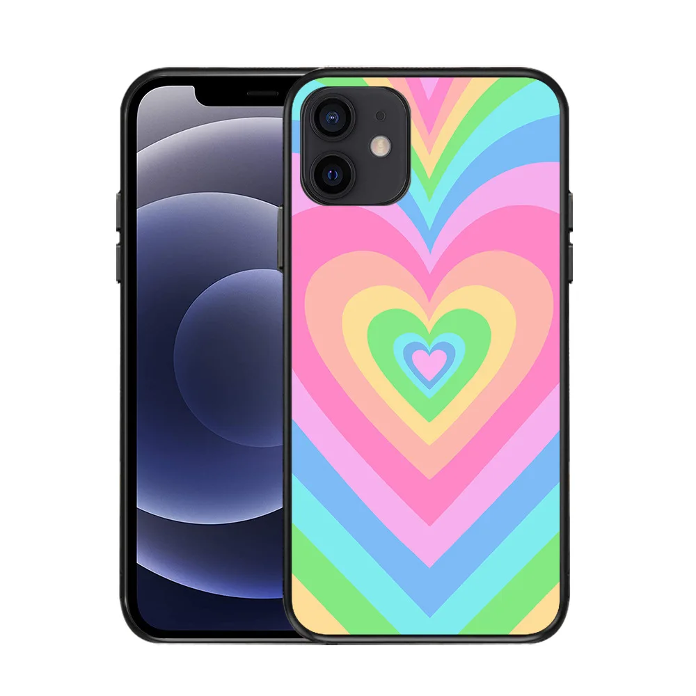Pink Love Swirls Sweet Heart Circle Ribbon Tie-dyed Soft TPU Edge Heart Phone Case For Iphone 11 12 Pro max