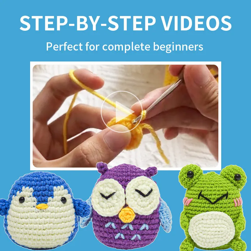 Z160 Educational Learn To Crochet Craft DIY  Frog penguin Owl Hand Knitting Yarn Crochet Starter Kit