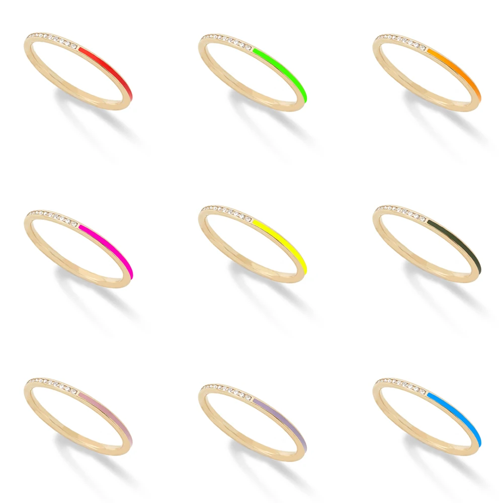 Minimalist Design 925 Sterling Silver Neon Colorful and Sparkle CZ Enamel Statement Ring For Women