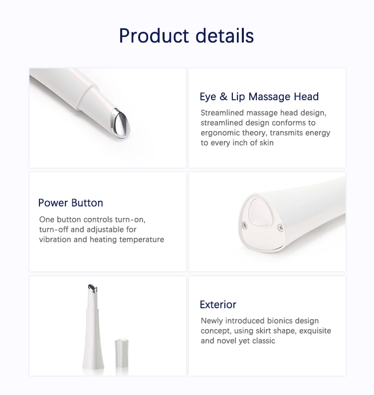 Eye Lip Massager Pen Anti Aging 3 Levels Vibrating Face Tools Eye Care Massage Heating Therapy Wand for Home Use Wrinkle Removal