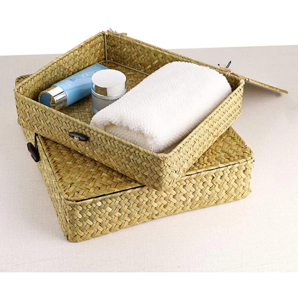 Плетеная пластиковая корзина для белья ручной работы с крышкой