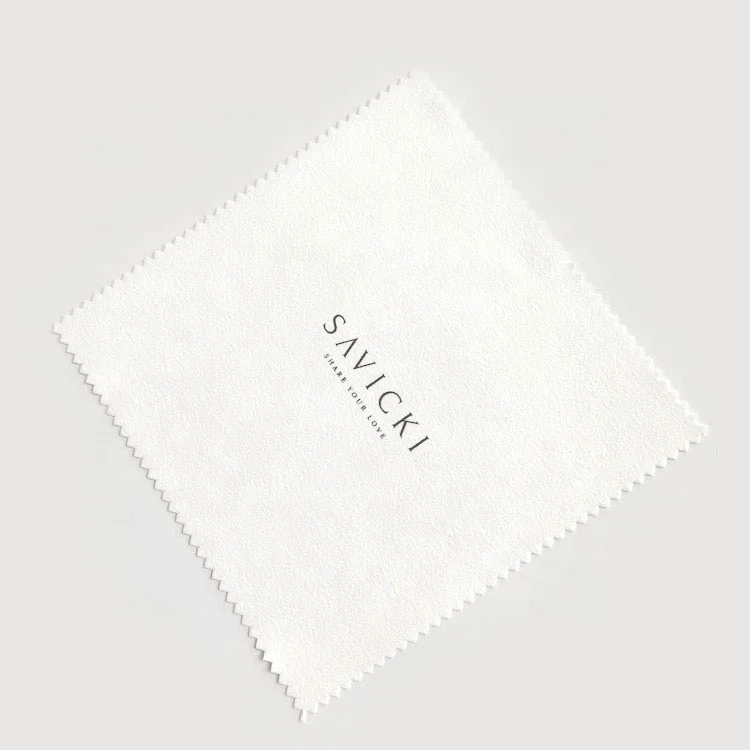 Pure white polishing jewellery anti fouling cloth with custom black logo
