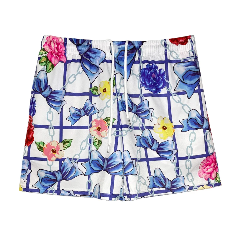 2024 New design private label custom logo fashion streetwear polyester printing summer beach swim trunks swimming shorts for men