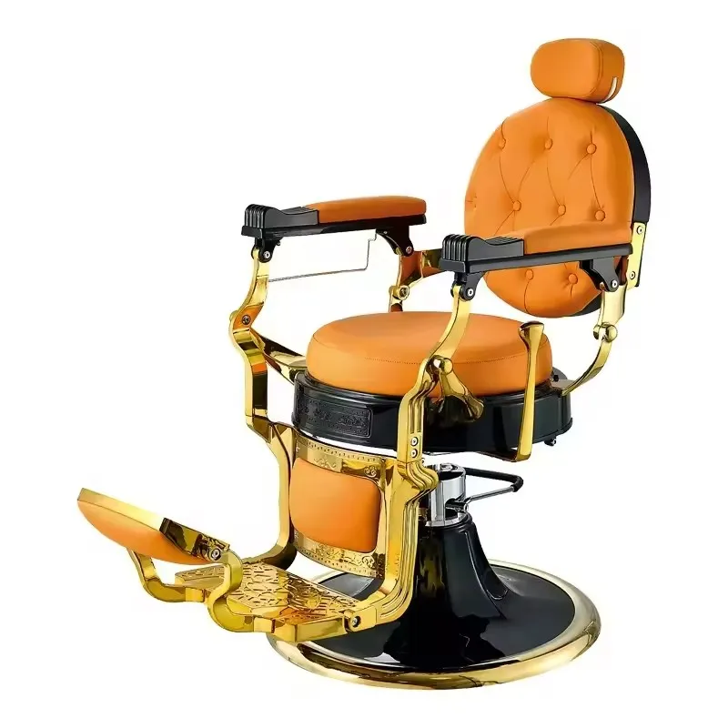 Antique style beauty hair salon orange leather hairdressing chair hydraulic pump adjustable barber styling chair