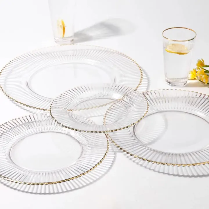 Hot 2023 charger plates Round Phnom Penh Crystal Glass Plate Hotel Heat Resistant Glass Dinner Plate Wedding Tableware