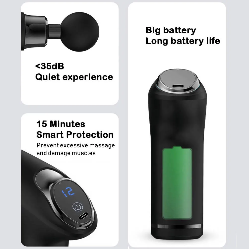 LCD Smart Massage Gun 2022 Luxury Deep Tissue Mini Muscle Massager Body Pain Relief Sport Fitness Office Relax