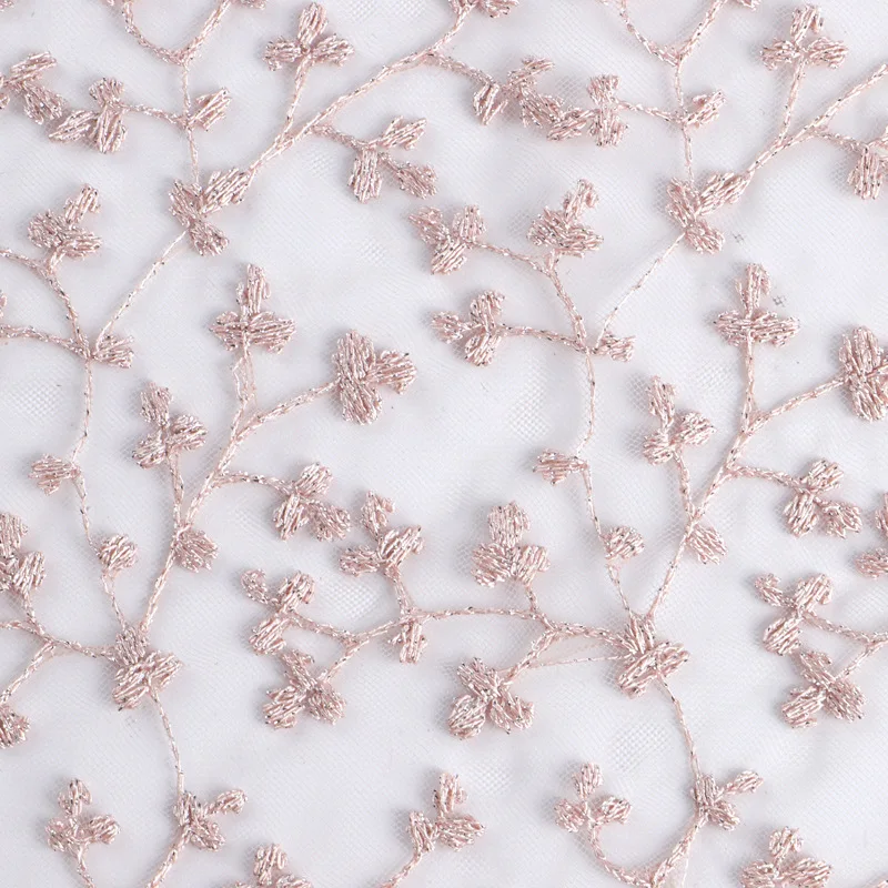 Spot Full Embroidery Net Yarn Full Star Embroidery Lotus Pink Silver Thread Skirt Embroidery Dress Fabric Wholesale