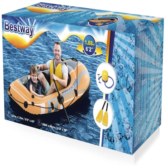 Kondor 2000 Inflatable Boat 2 Seater, complete package with paddle and pump