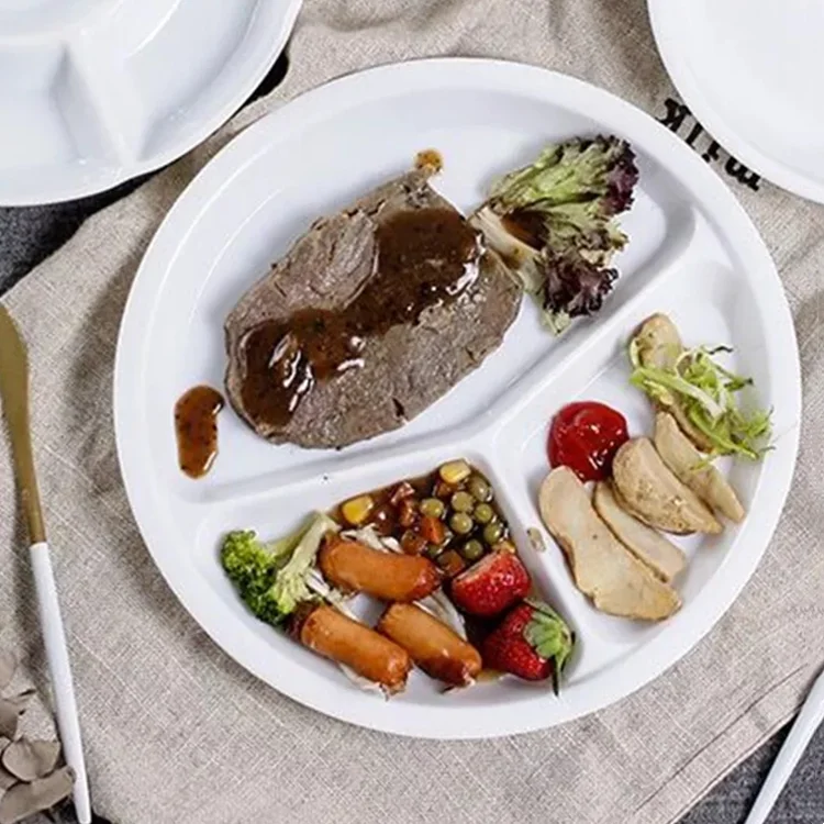 unbreakable cheap dinner plate melamine 3 compartment dinner tray round  kids portion plates