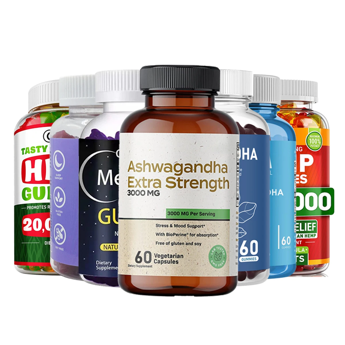 OEM Sleep Relax Muscle Mood Calming KSM-66 Ashwagandha Magnesium Citrate Fire Hemp Oil Sleeping Gummies Capsule