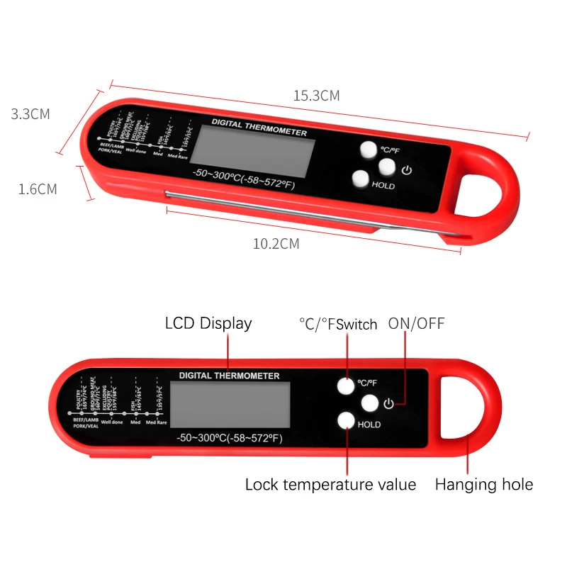 Folding Food Thermometer Grill Meat Kitchen Thermometer Baking Milk Water Thermometer