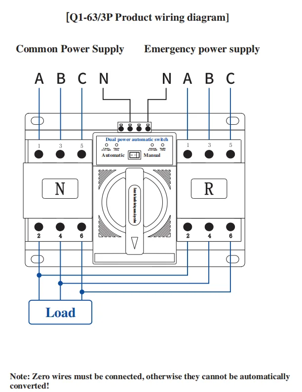 HONI 2P mini Dual power automatic transfer switch 63A AC230V AC690V Electrical Switch(with an instruction manual)