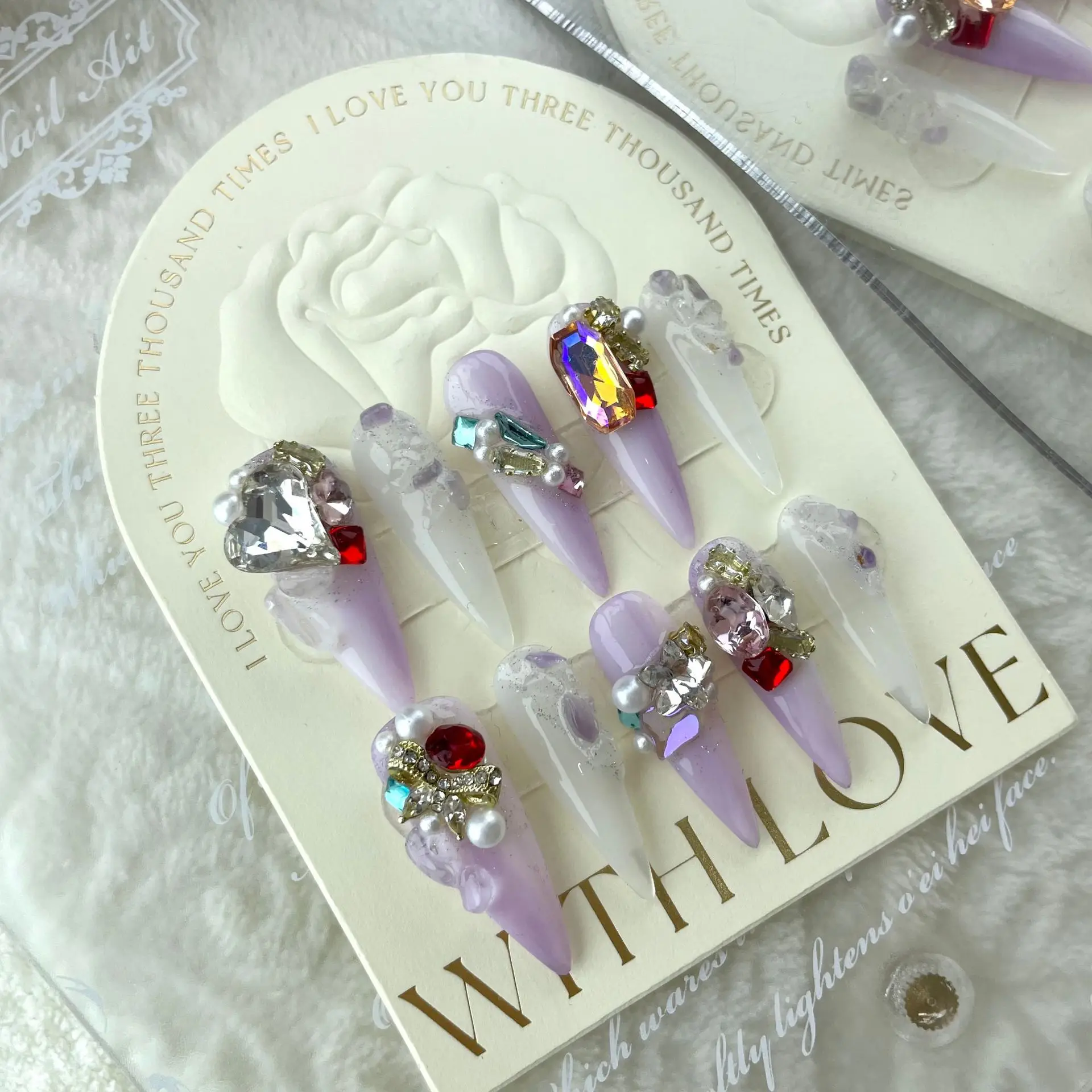 Design #807 #809 New Handmade Crystal Purple Square Press On Manicure Pregnant Women Available Sticker Nail Tips Fingernails