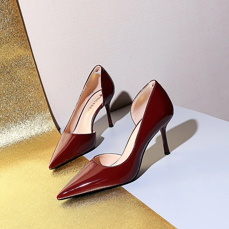 Trendy Simple Stiletto Office Ladies Heels Work Shoes PU Leather Slip-On Pointed Toed 10.5CM High Heels Shoes For Women