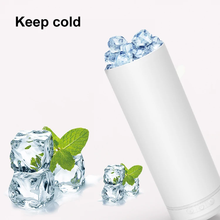 Black Straight Wine Tumbler Smart Music Cup Wireless Coffee Mug Speakers Water Cup With Colorful lights