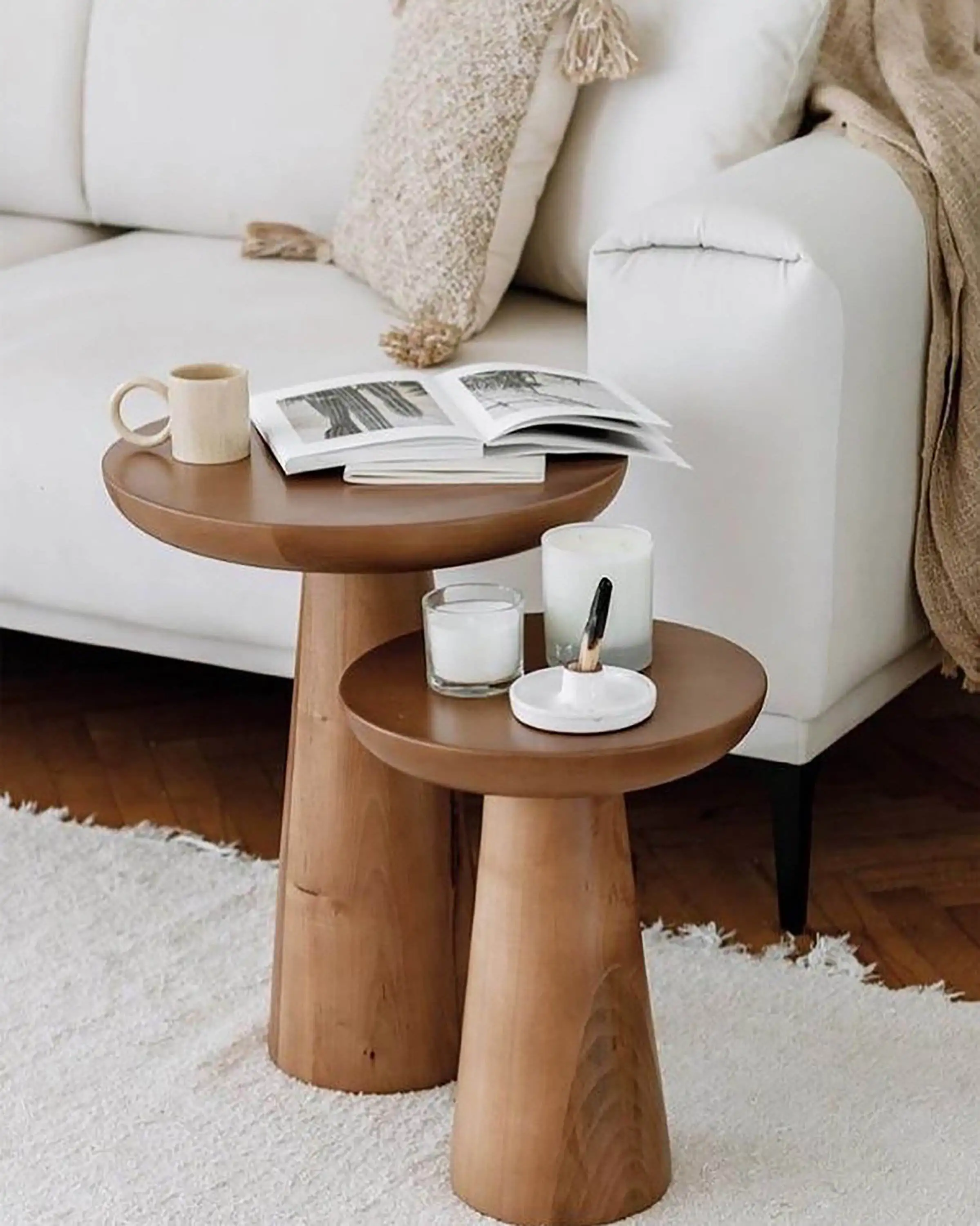 Luxury Modern Living Room Furniture Table Natural Oak Deluxe Round Plinth Wood Coffee Tables