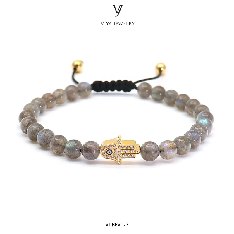 New Arrival Hamsa Beaded Bracelet Customized 5mm Stainless Steel Beads Lucky Hand Bracelets