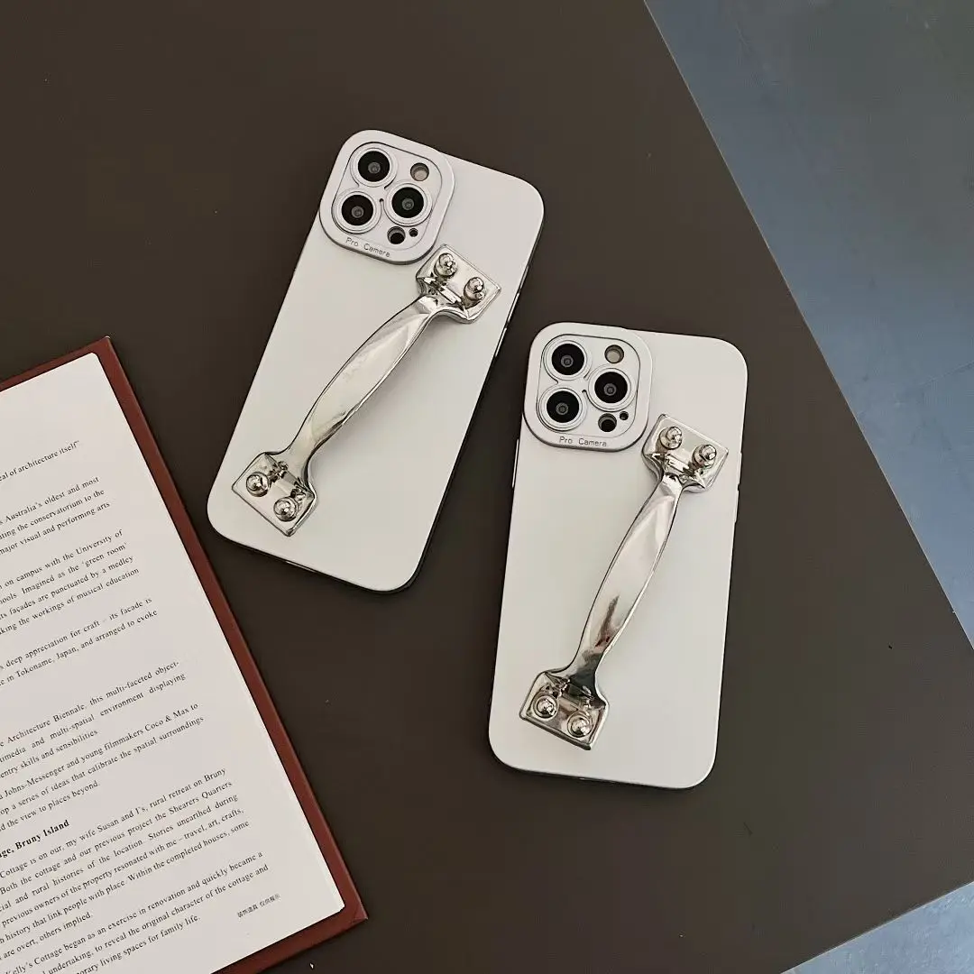 Creative personality design metal silver door handle phone case for iphone14 13 12 11 Pro Max