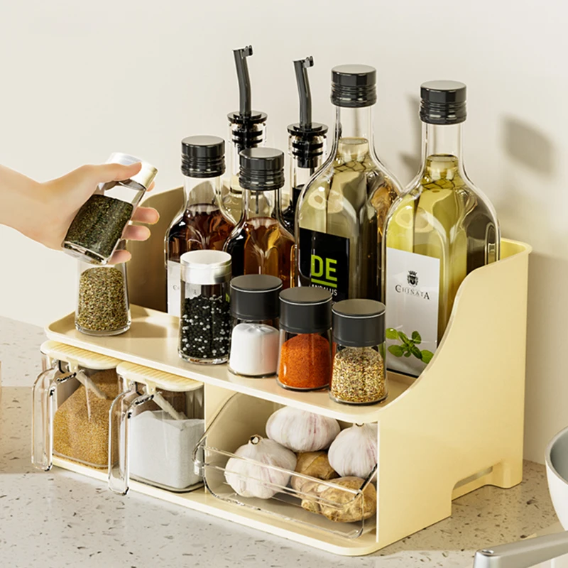 Three-Layer Standing Type Chopsticks and Condiment Bottle Storage Rack Kitchen Tools Plastic Storage Rack